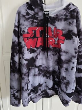 Star Wars Men's Black & Gray Tie-Dye Crewneck with Red Logo